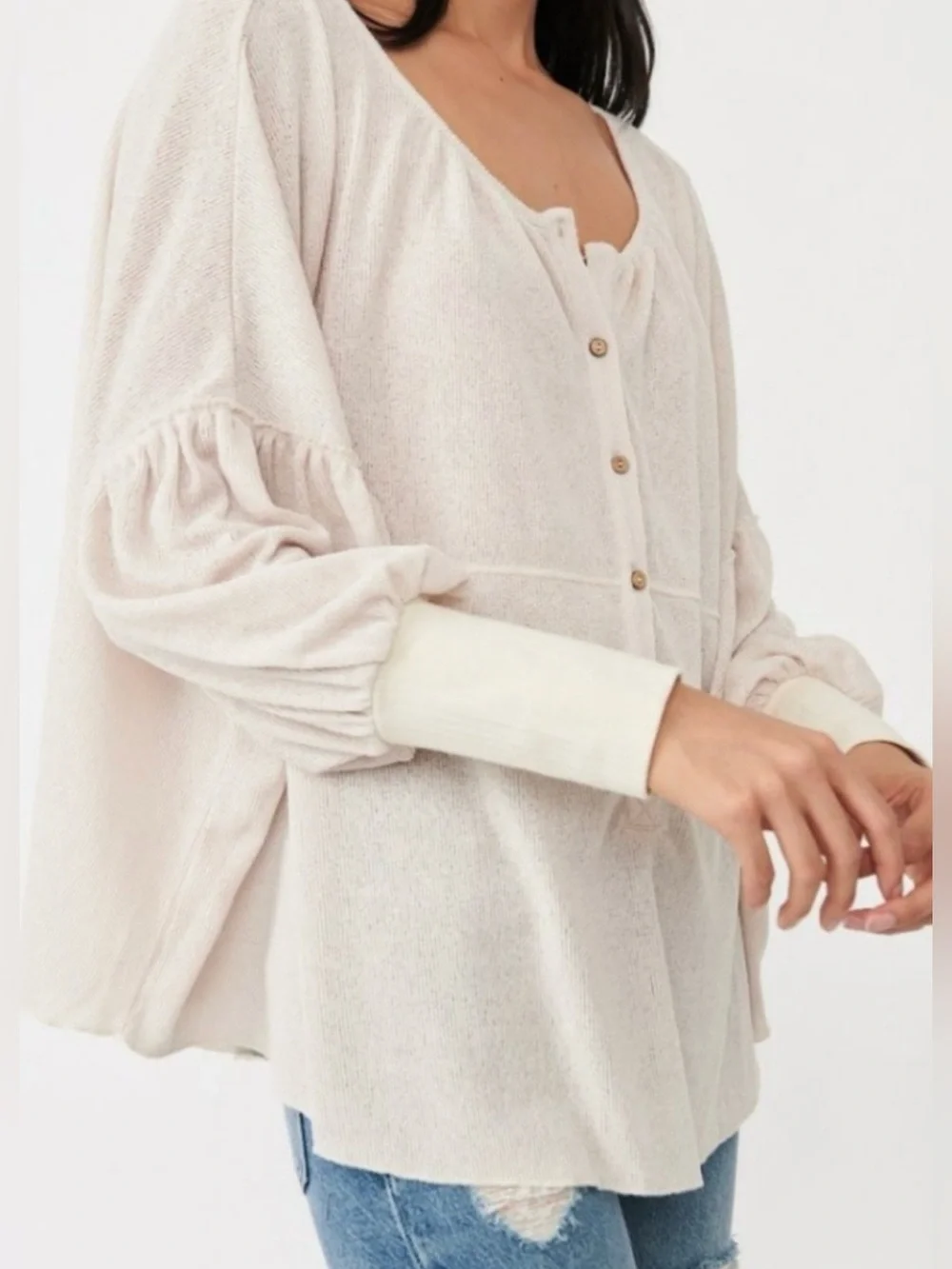 Free People Marla Henley Top Cream, size XS, like new!